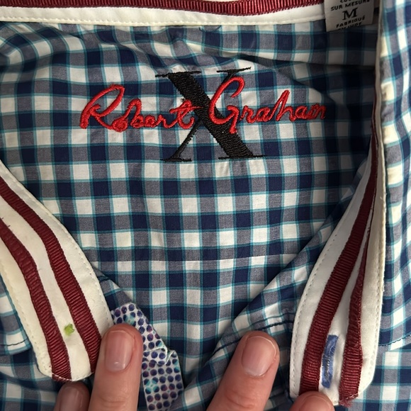 Blue & white check Robert Graham button up size M - Picture 2 of 3
